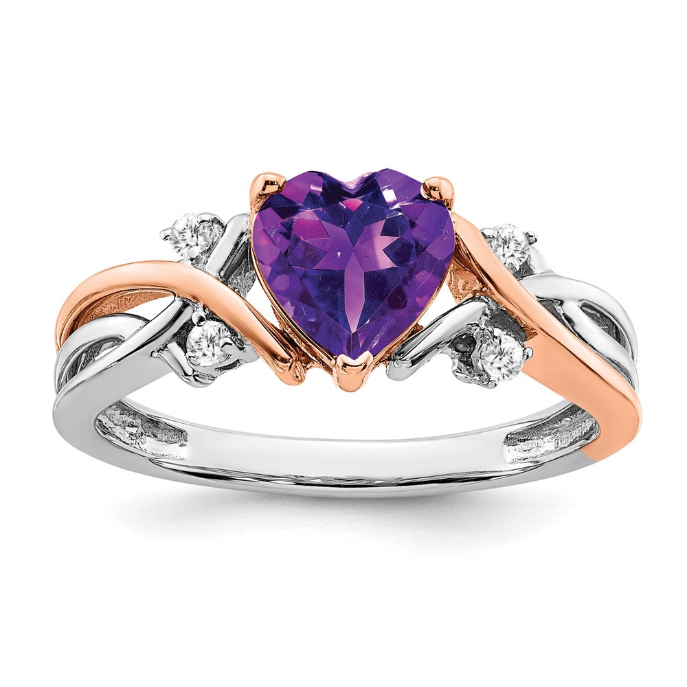 14k two tone gold heart amethyst and real diamond ring rm6023 am 008 wra