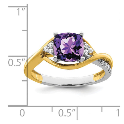 14k two tone gold cushion amethyst and real diamond ring rm6039 am 012 ywa