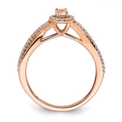 14k Rose Gold Morganite Real Diamond Halo Engagement Ring