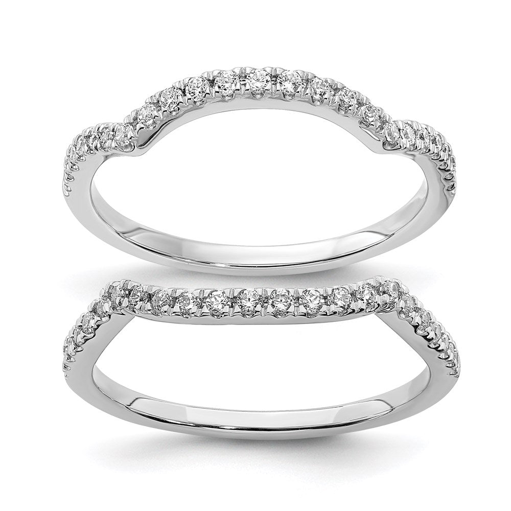 Solid 14k White Gold Simulated CZ Set of 2 Contoured Wedding Bands