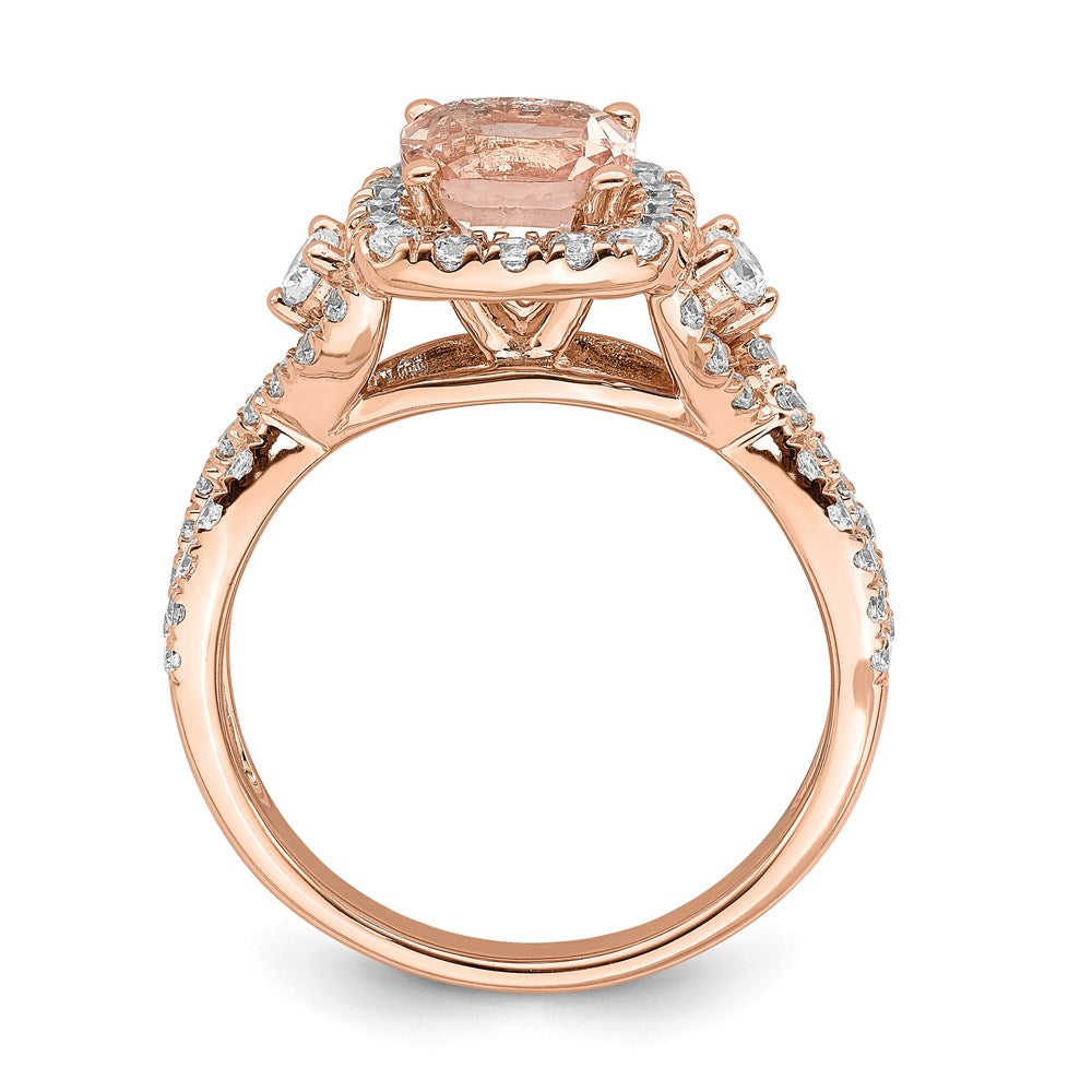 14k Rose Gold Morganite Real Diamond Halo Engagement Ring