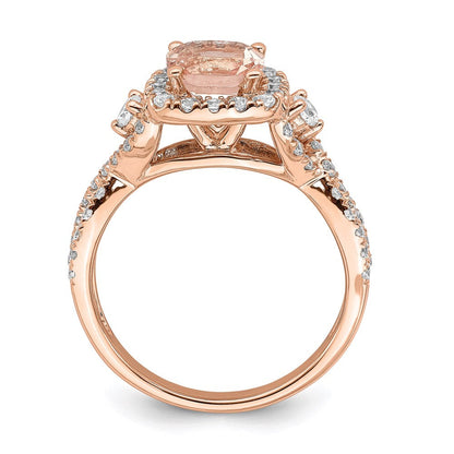 14k Rose Gold Morganite Real Diamond Halo Engagement Ring