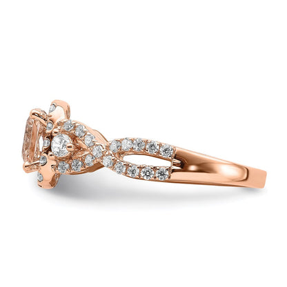 14k Rose Gold Morganite Real Diamond Halo Engagement Ring