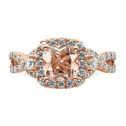 14k Rose Gold Morganite Real Diamond Halo Engagement Ring