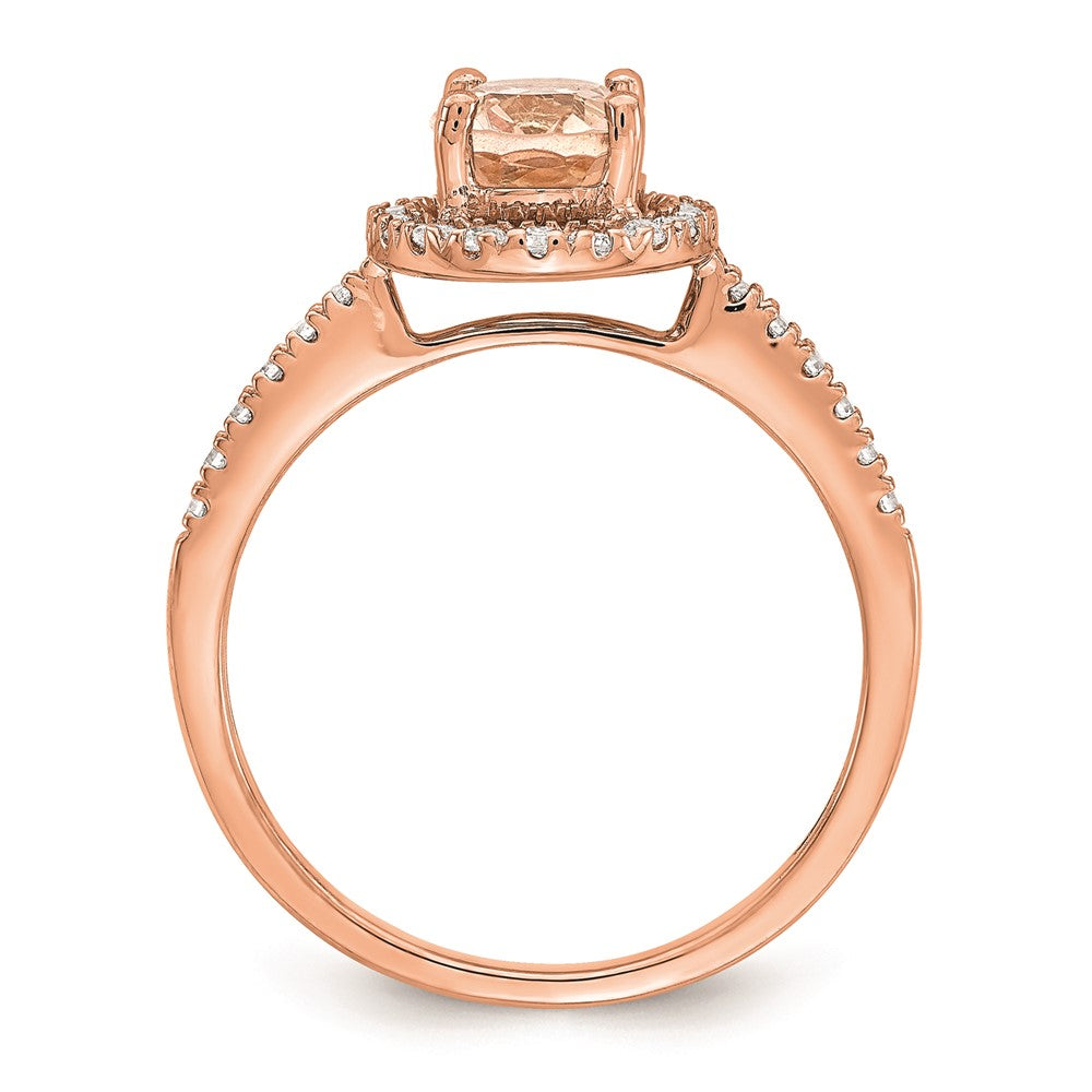 Solid 14k Rose Gold Morganite Simulated CZ Halo Complete Engagement Ring