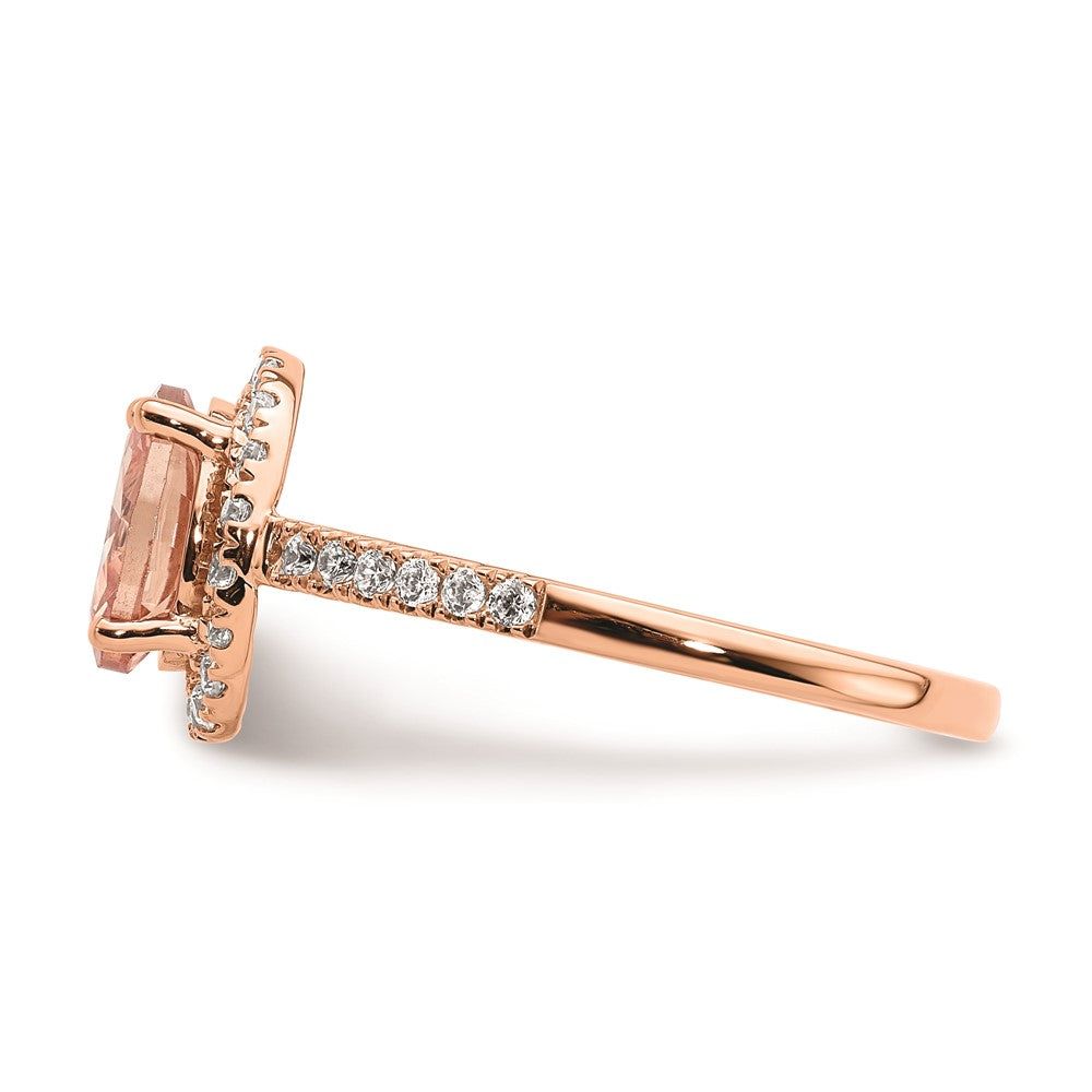 Solid 14k Rose Gold Morganite Simulated CZ Halo Complete Engagement Ring