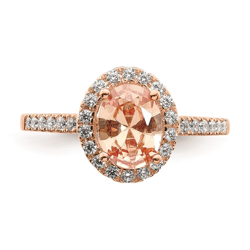 Solid 14k Rose Gold Morganite Simulated CZ Halo Complete Engagement Ring