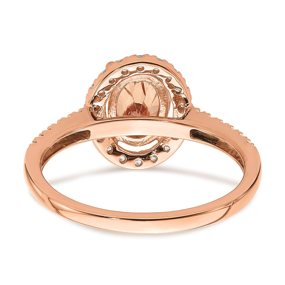 Solid 14k Rose Gold Morganite Simulated CZ Halo Complete Engagement Ring