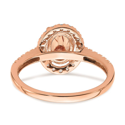 Solid 14k Rose Gold Morganite Simulated CZ Halo Complete Engagement Ring