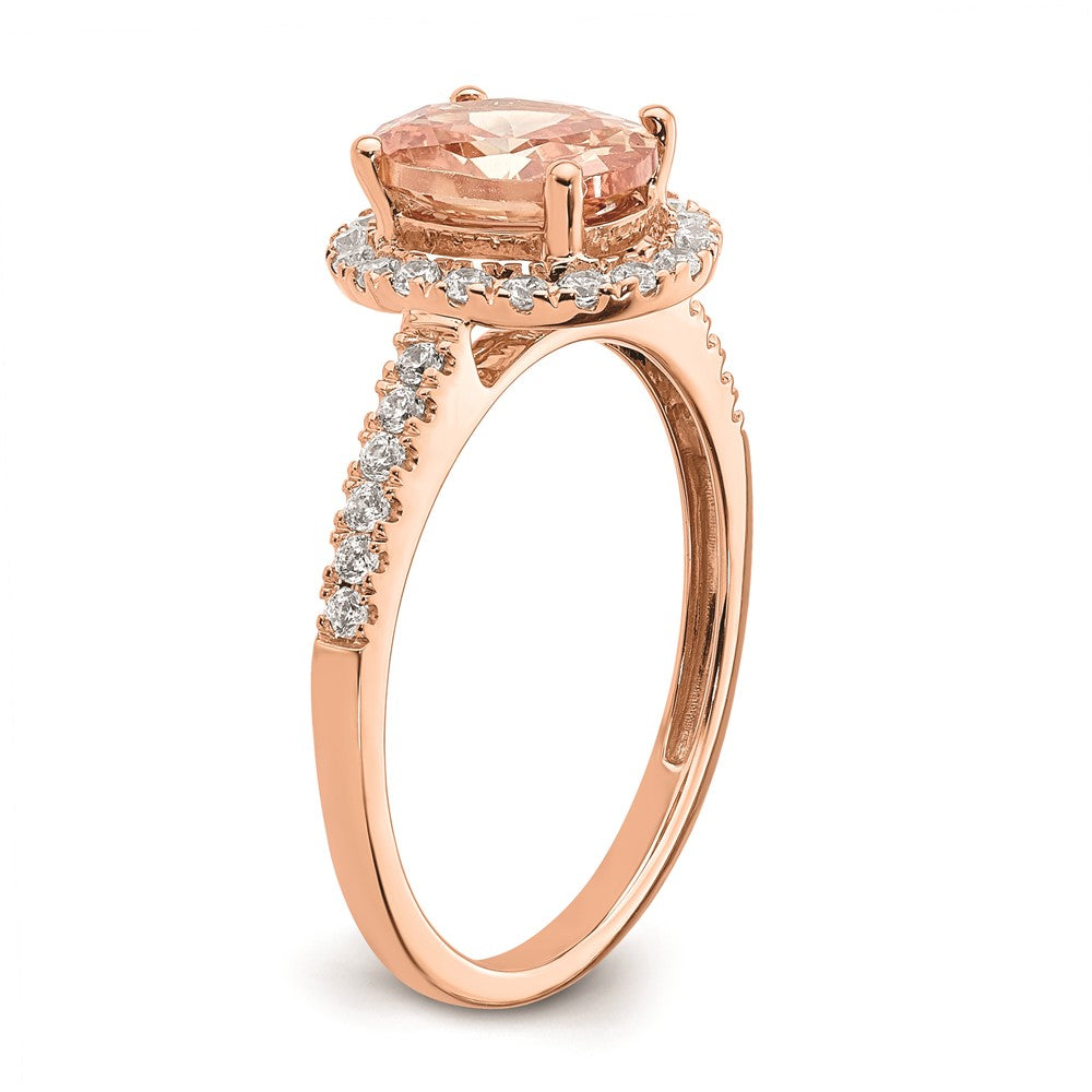 Solid 14k Rose Gold Morganite Simulated CZ Halo Complete Engagement Ring