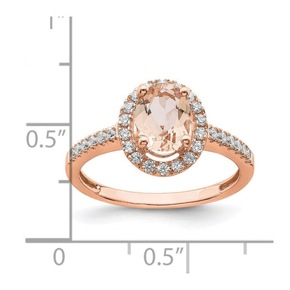 Solid 14k Rose Gold Morganite Simulated CZ Halo Complete Engagement Ring