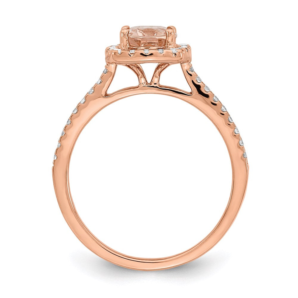 14k Rose Gold Morganite Real Diamond Halo Engagement Ring