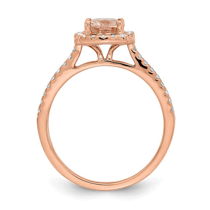 14k Rose Gold Morganite Real Diamond Halo Engagement Ring