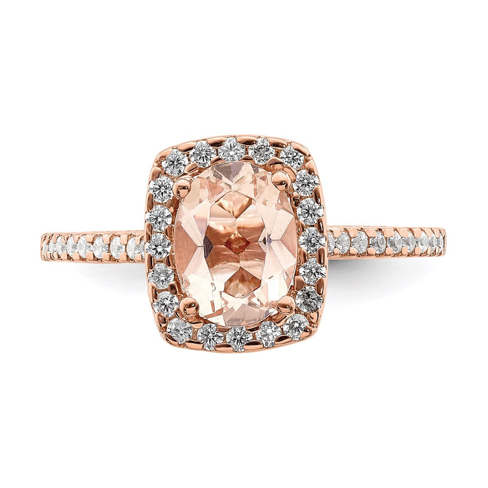 14k Rose Gold Morganite Real Diamond Halo Engagement Ring