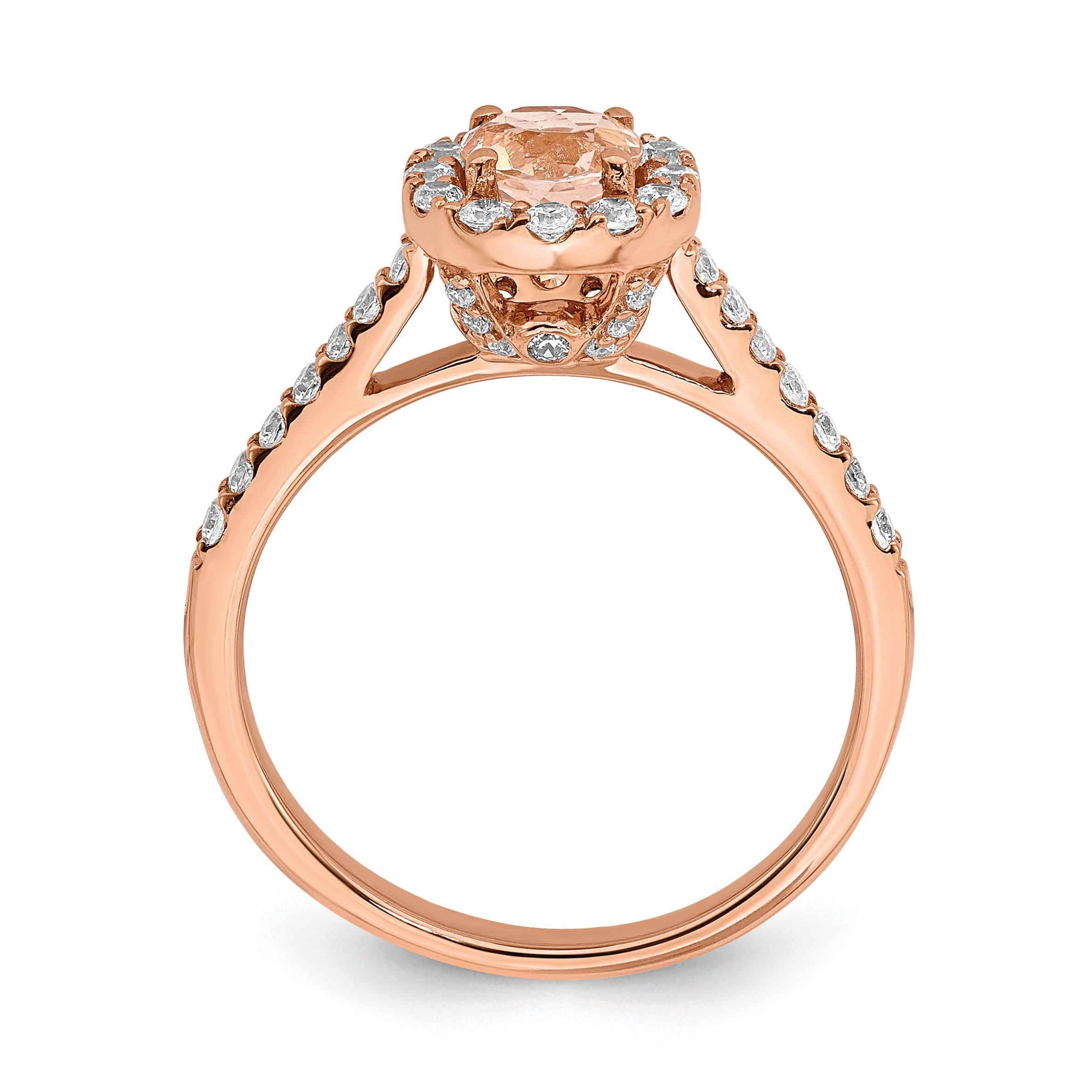 Solid 14k Rose Gold Morganite Simulated CZ Halo Complete Engagement Ring