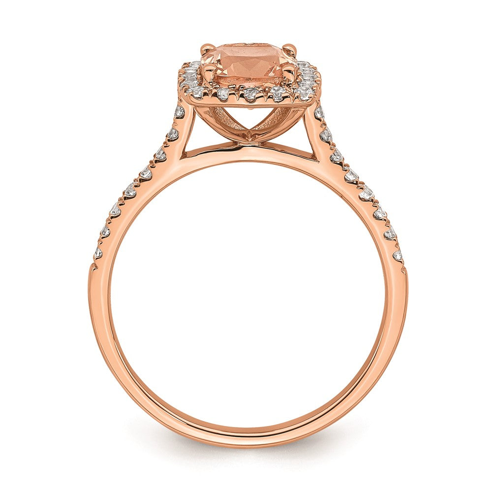 Solid 14k Rose Gold Morganite Simulated CZ Halo Complete Engagement Ring
