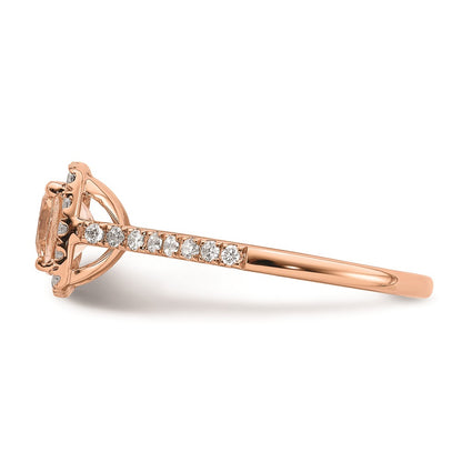 Solid 14k Rose Gold Morganite Simulated CZ Halo Complete Engagement Ring