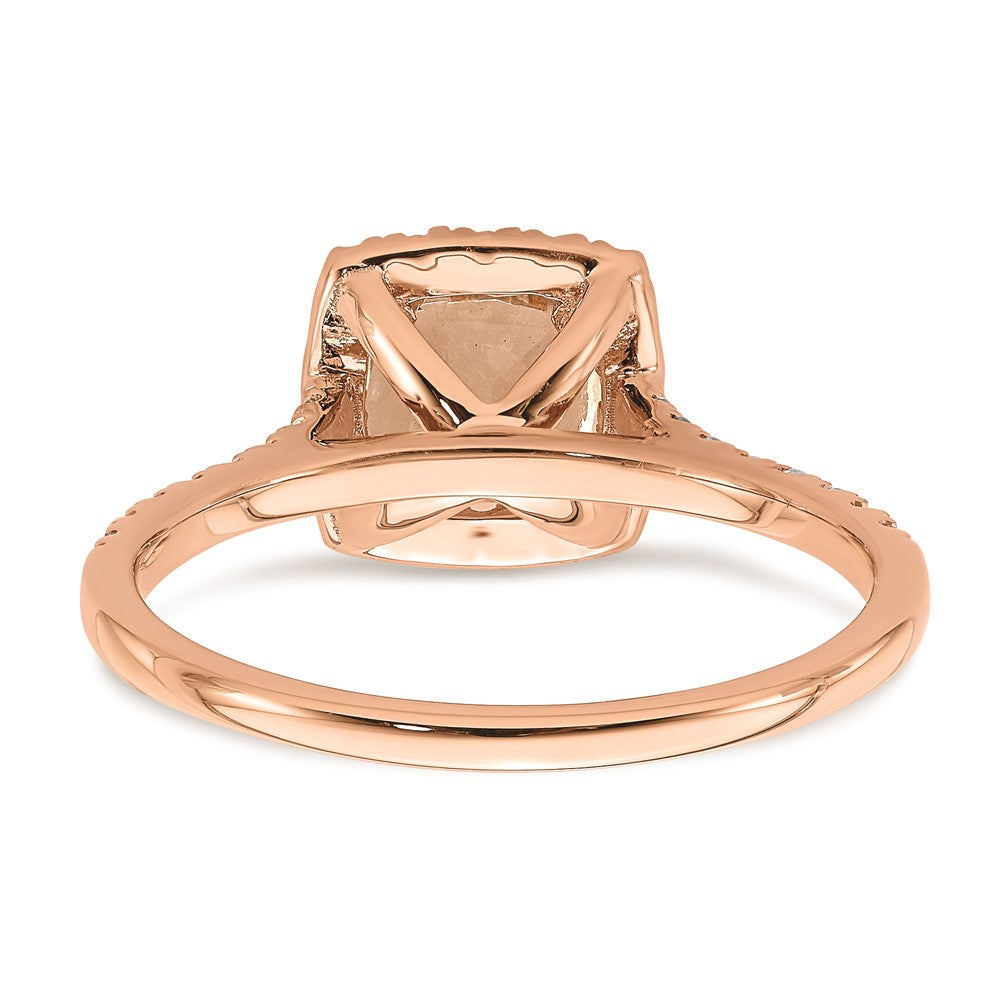 Solid 14k Rose Gold Morganite Simulated CZ Halo Complete Engagement Ring