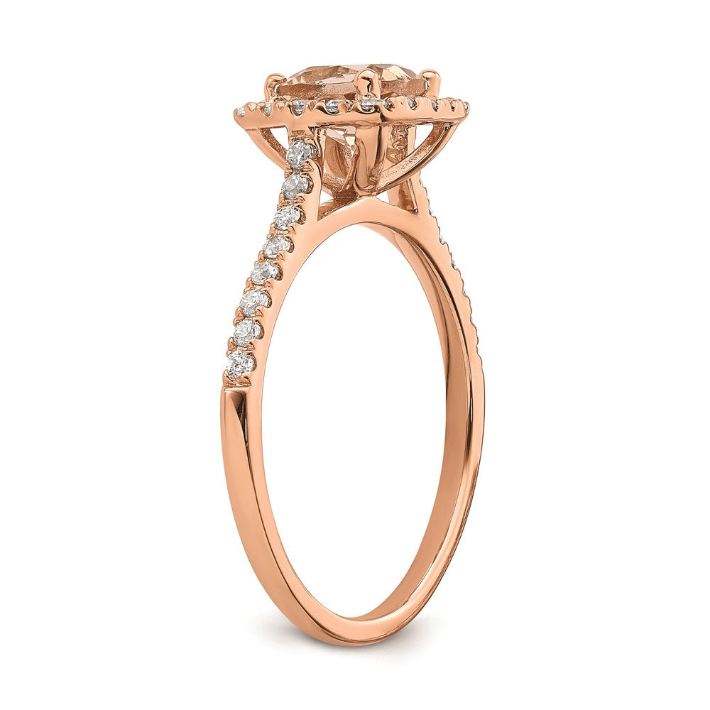 Solid 14k Rose Gold Morganite Simulated CZ Halo Complete Engagement Ring