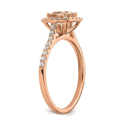 Solid 14k Rose Gold Morganite Simulated CZ Halo Complete Engagement Ring