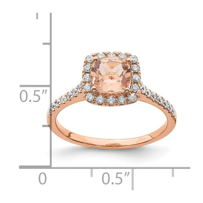 Solid 14k Rose Gold Morganite Simulated CZ Halo Complete Engagement Ring