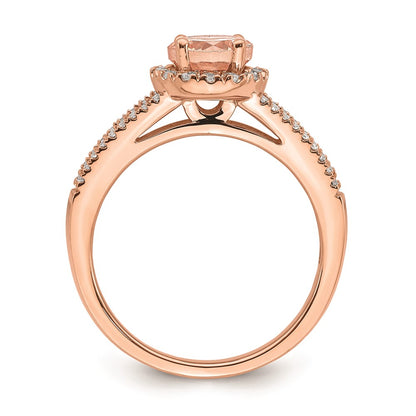 Solid 14k Rose Gold Morganite Simulated CZ Halo Complete Engagement Ring