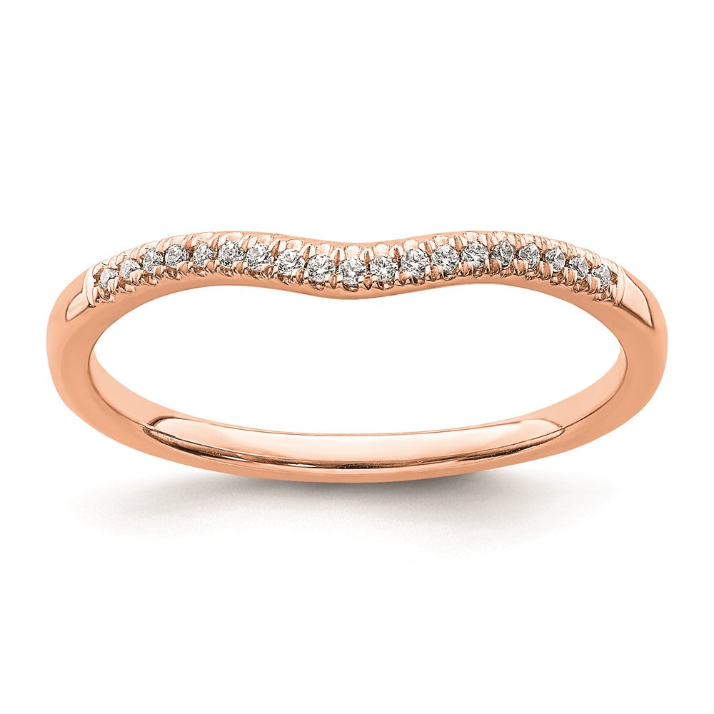 Solid 14k Rose Gold Simulated CZ Contoured Wedding Band