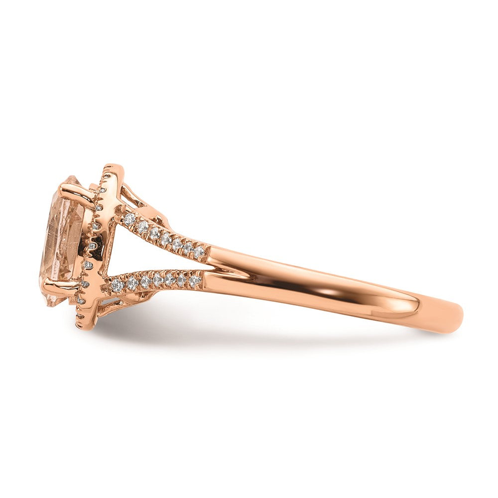 Solid 14k Rose Gold Morganite Simulated CZ Halo Complete Engagement Ring