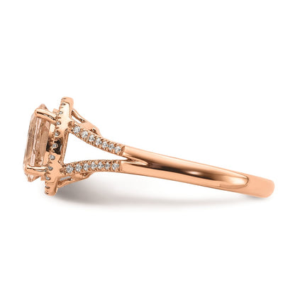 Solid 14k Rose Gold Morganite Simulated CZ Halo Complete Engagement Ring