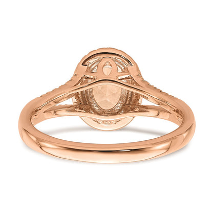 Solid 14k Rose Gold Morganite Simulated CZ Halo Complete Engagement Ring
