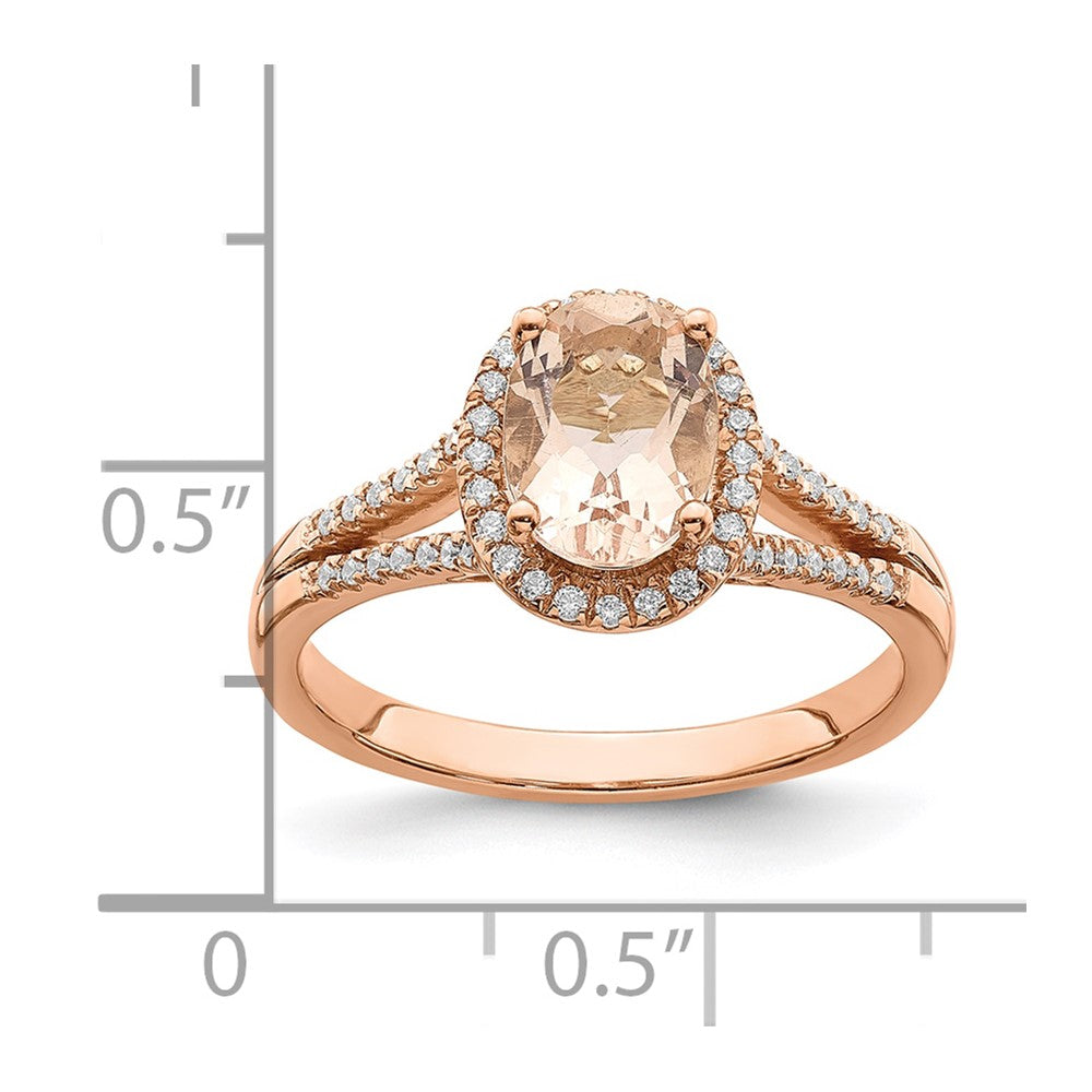Solid 14k Rose Gold Morganite Simulated CZ Halo Complete Engagement Ring