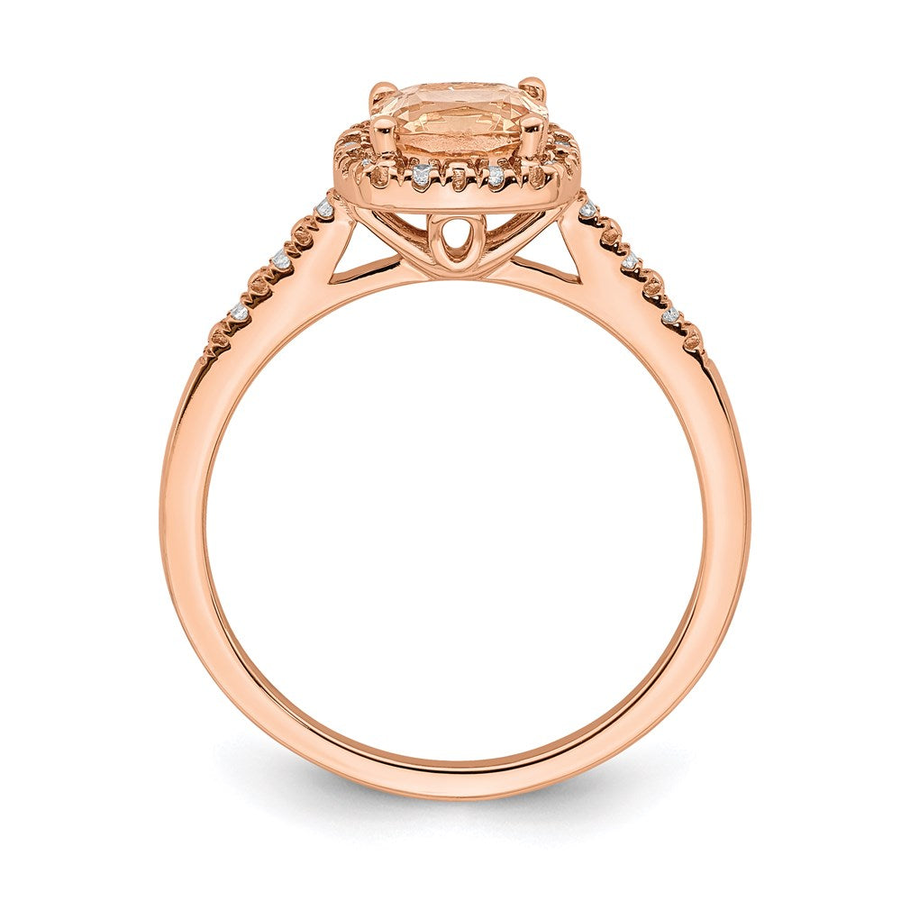 14k Rose Gold Morganite Real Diamond Halo Engagement Ring