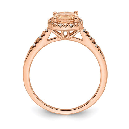 14k Rose Gold Morganite Real Diamond Halo Engagement Ring