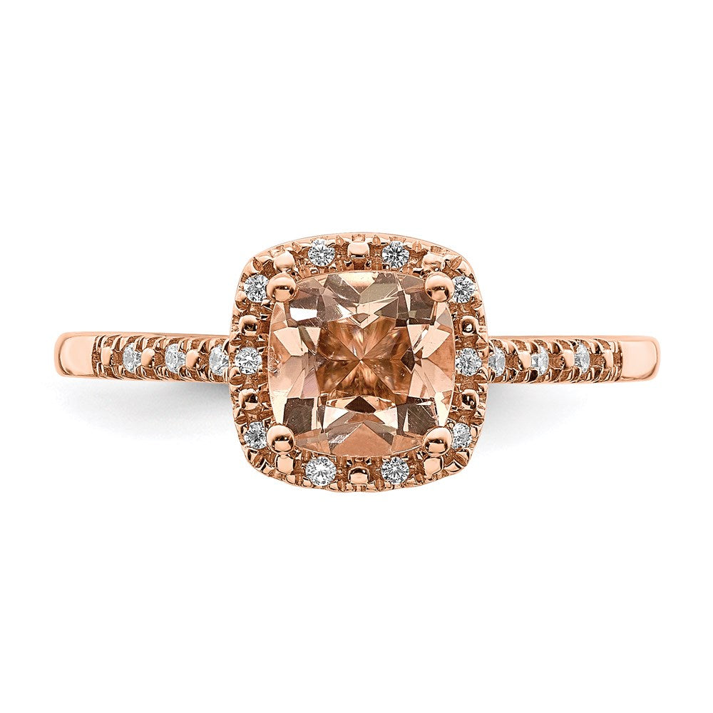 14k Rose Gold Morganite Real Diamond Halo Engagement Ring