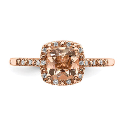 14k Rose Gold Morganite Real Diamond Halo Engagement Ring