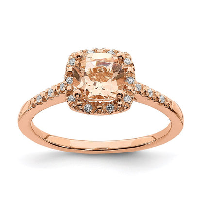 14k Rose Gold Morganite Real Diamond Halo Engagement Ring