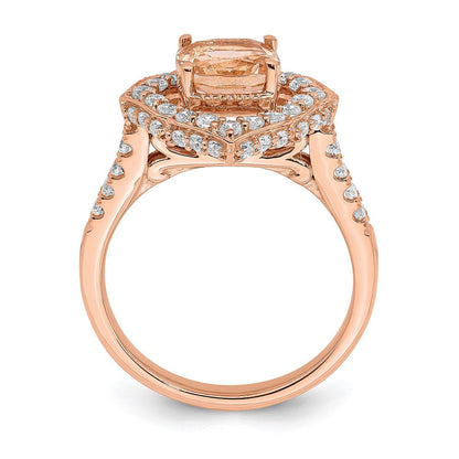 14k Rose Gold Morganite Real Diamond Halo Engagement Ring