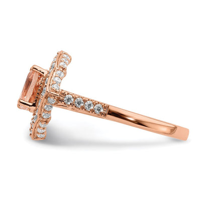 14k Rose Gold Morganite Real Diamond Halo Engagement Ring