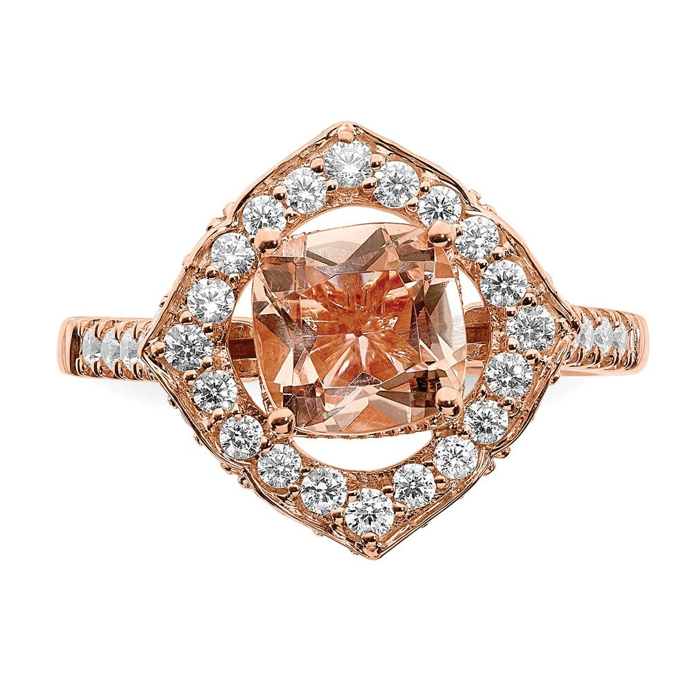 14k Rose Gold Morganite Real Diamond Halo Engagement Ring