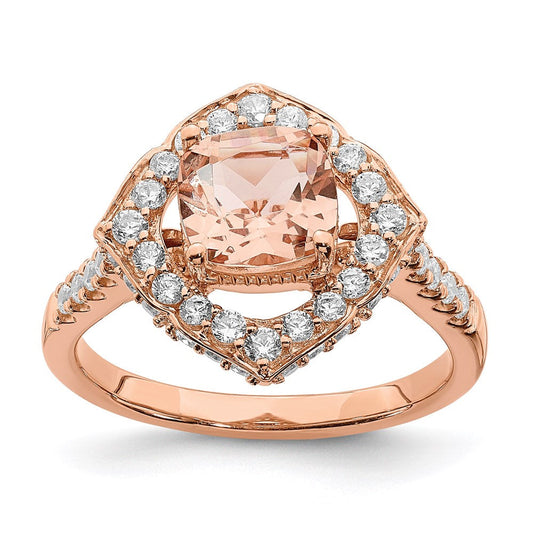 14k Rose Gold Morganite Real Diamond Halo Engagement Ring