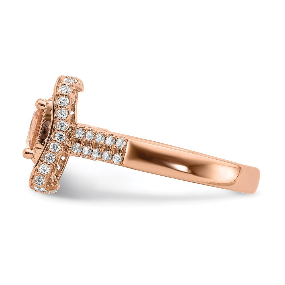 Solid 14k Rose Gold Morganite Simulated CZ Halo Engagement Ring
