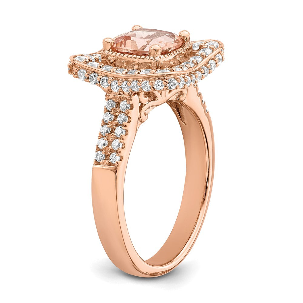 Solid 14k Rose Gold Morganite Simulated CZ Halo Engagement Ring