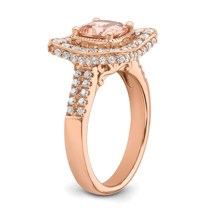 Solid 14k Rose Gold Morganite Simulated CZ Halo Engagement Ring