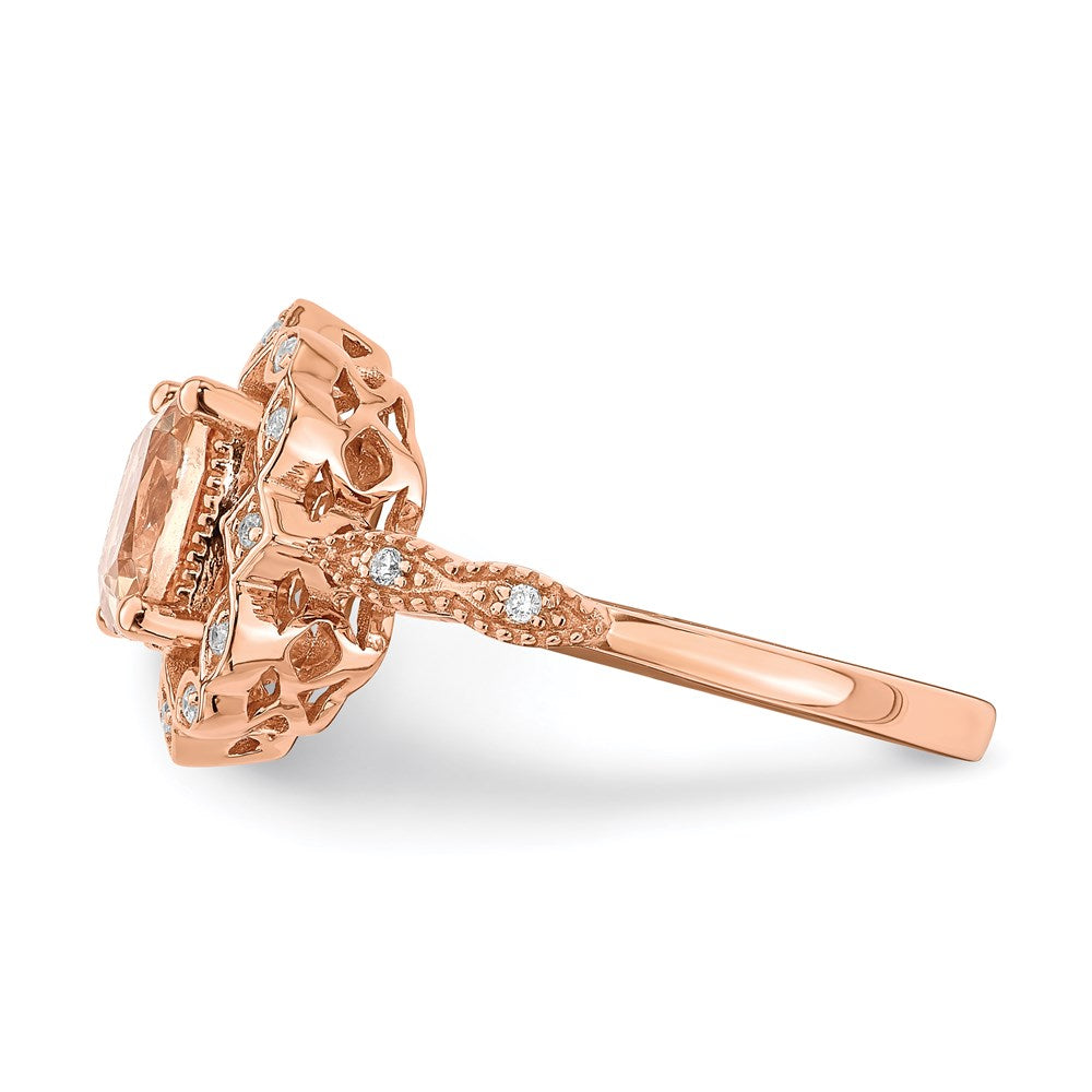 14k Rose Gold Morganite Real Diamond Halo Engagement Ring