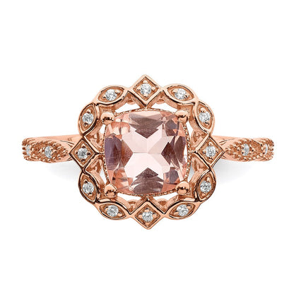 14k Rose Gold Morganite Real Diamond Halo Engagement Ring