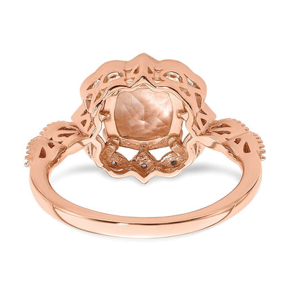 14k Rose Gold Morganite Real Diamond Halo Engagement Ring