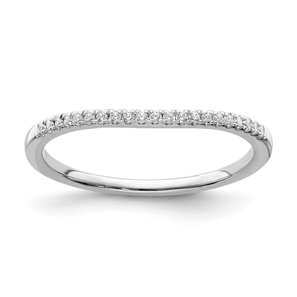 Solid 14k White Gold Simulated CZ Contoured Wedding Band