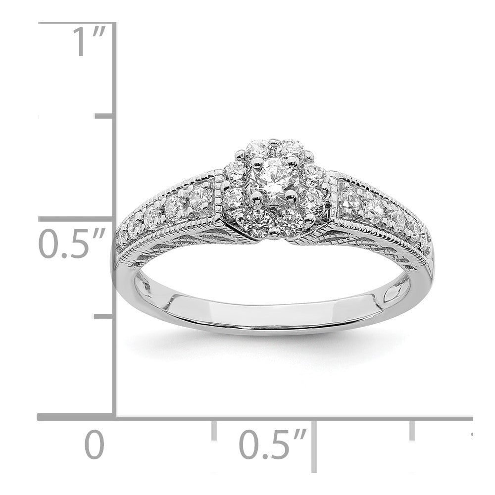 0.11ct. CZ Solid Real 14k White Gold Cluster Complete Engagement Ring