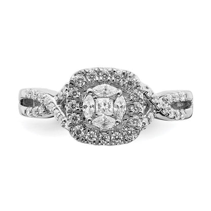 0.50ct. CZ Solid Real 14k White Gold Cluster CZ Engagement Ring