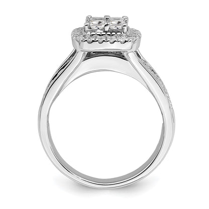 1.50ct. CZ Solid Real 14k White Gold Cluster CZ Engagement Ring